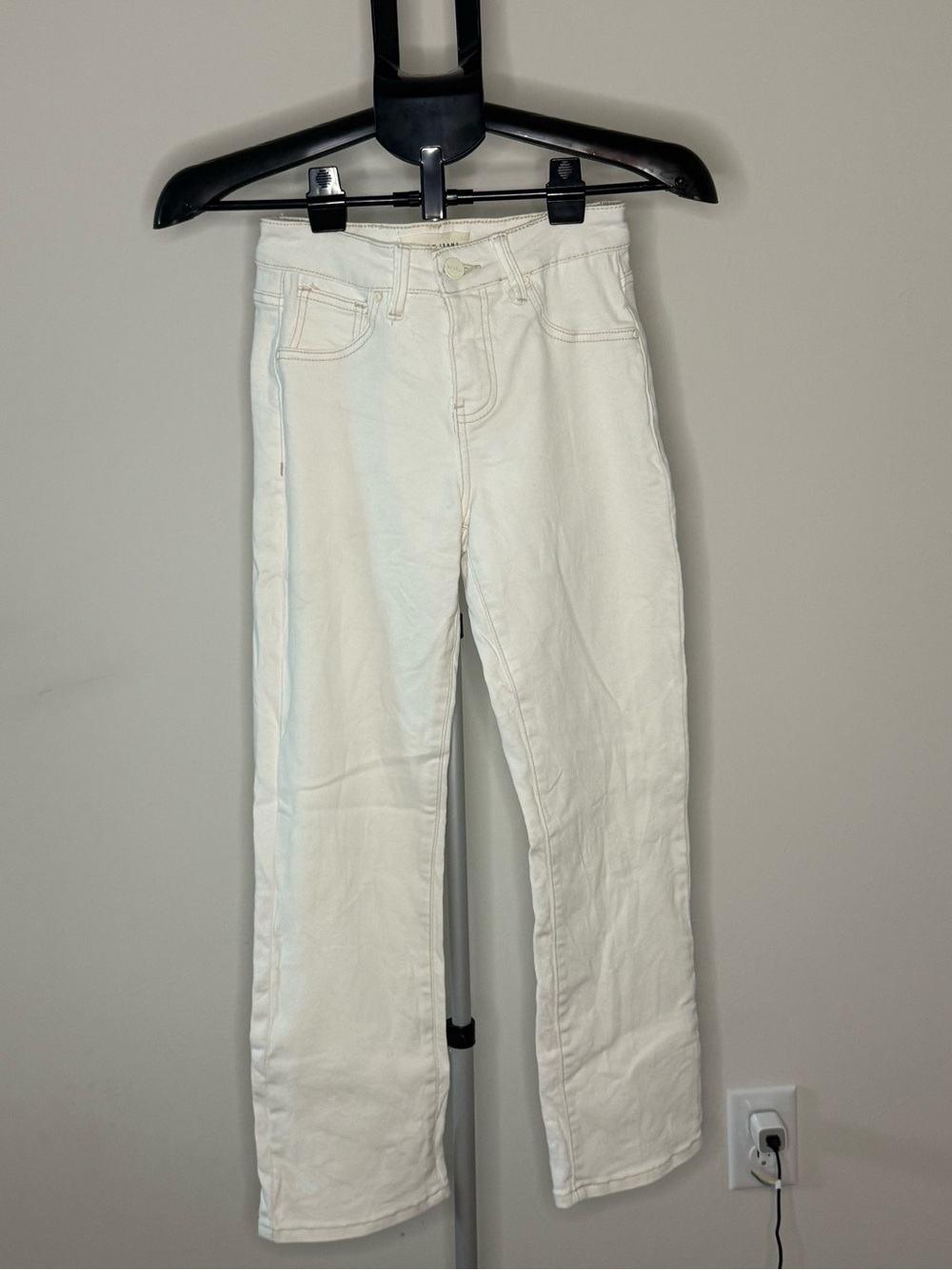 Risen White Straight Leg Jeans Size 0/24 Mid Rise Stretch Denim - Picture 2 of 8
